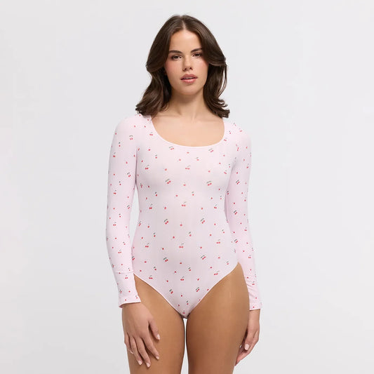 Jacquard Longsleeve Bodysuit Sculpting Shapewear mit Slip