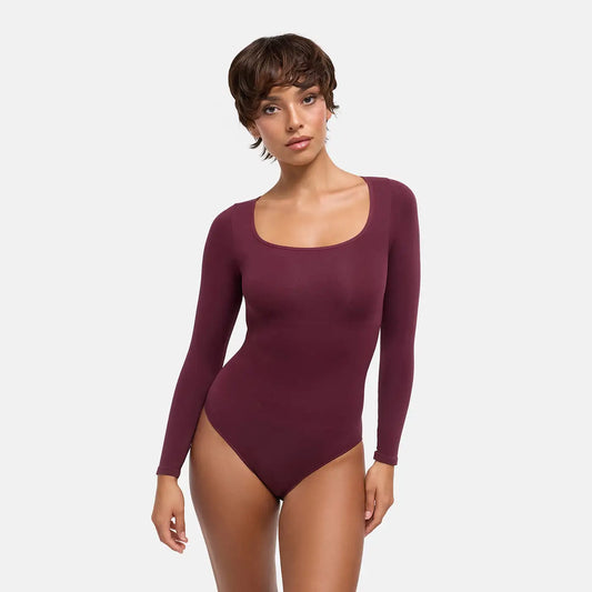 Square Neck Bodysuit Sculpting Shapewear Longsleeve mit Slip
