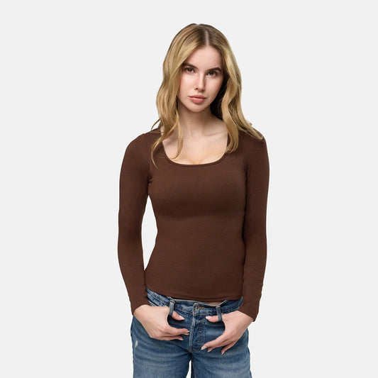 Cotton Longsleeve with Built-In Push-Up Bra