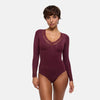 Lace V-Neck Bodysuit Sculpting Shapewear Longsleeve mit Slip