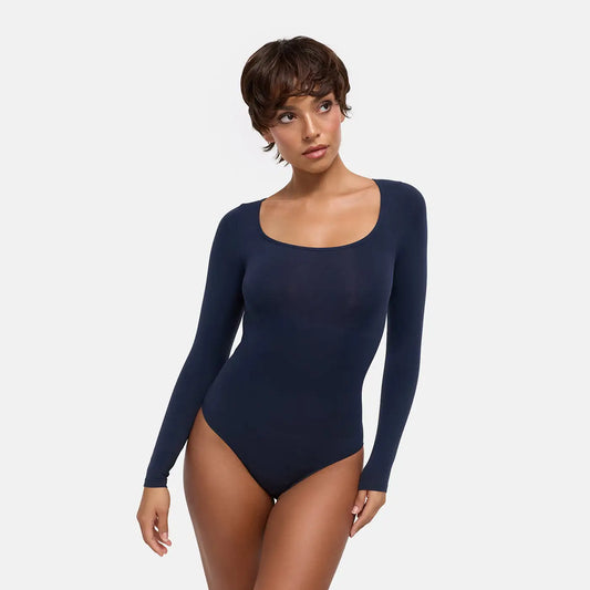 Square Neck Bodysuit Sculpting Shapewear Longsleeve mit Slip