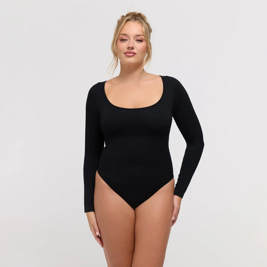 Ribbed Longsleeve Sculpting Bodysuit with String
