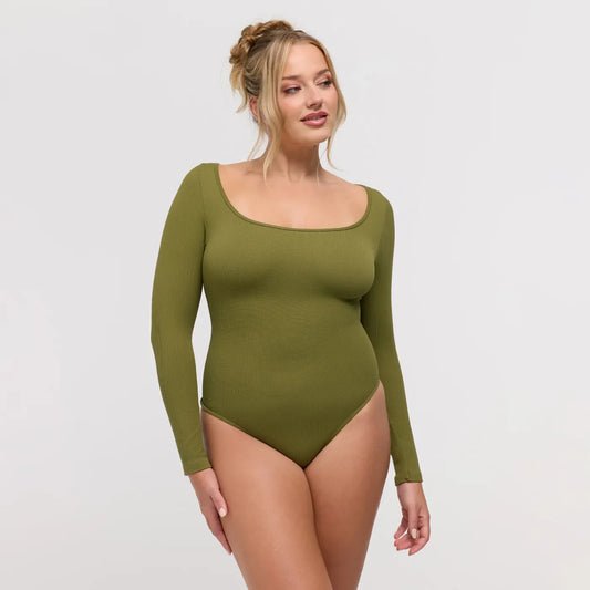 Ribbed Longsleeve Sculpting Bodysuit with String